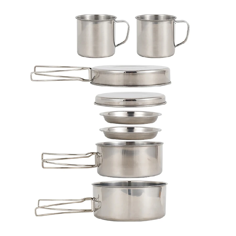 Camping Cooking Hob - 8pcs/Set Camping Cookware Mess Kit Stainless
