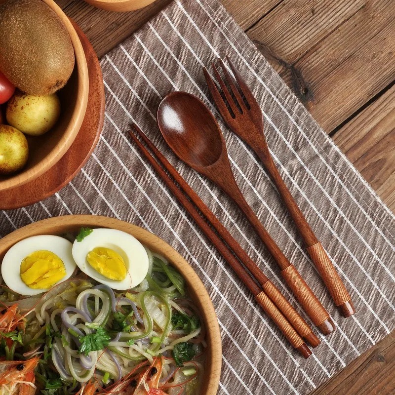 Camping Cooking Dining Set - Wooden Dining Set Spoon Chopsticks Fork