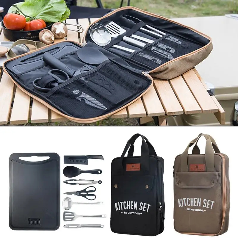 Camping Cooking Accessories Set - 8pcs Camping Kitchen Cookware Set Portable