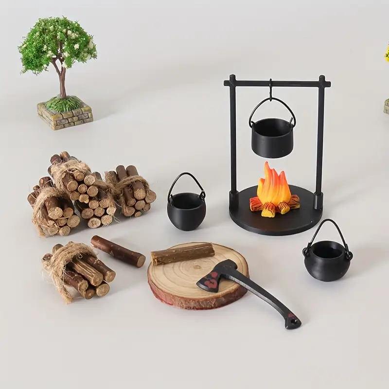 Camping Cooking Device - Mini Campfire Hanging Stove Pot Dollhouse