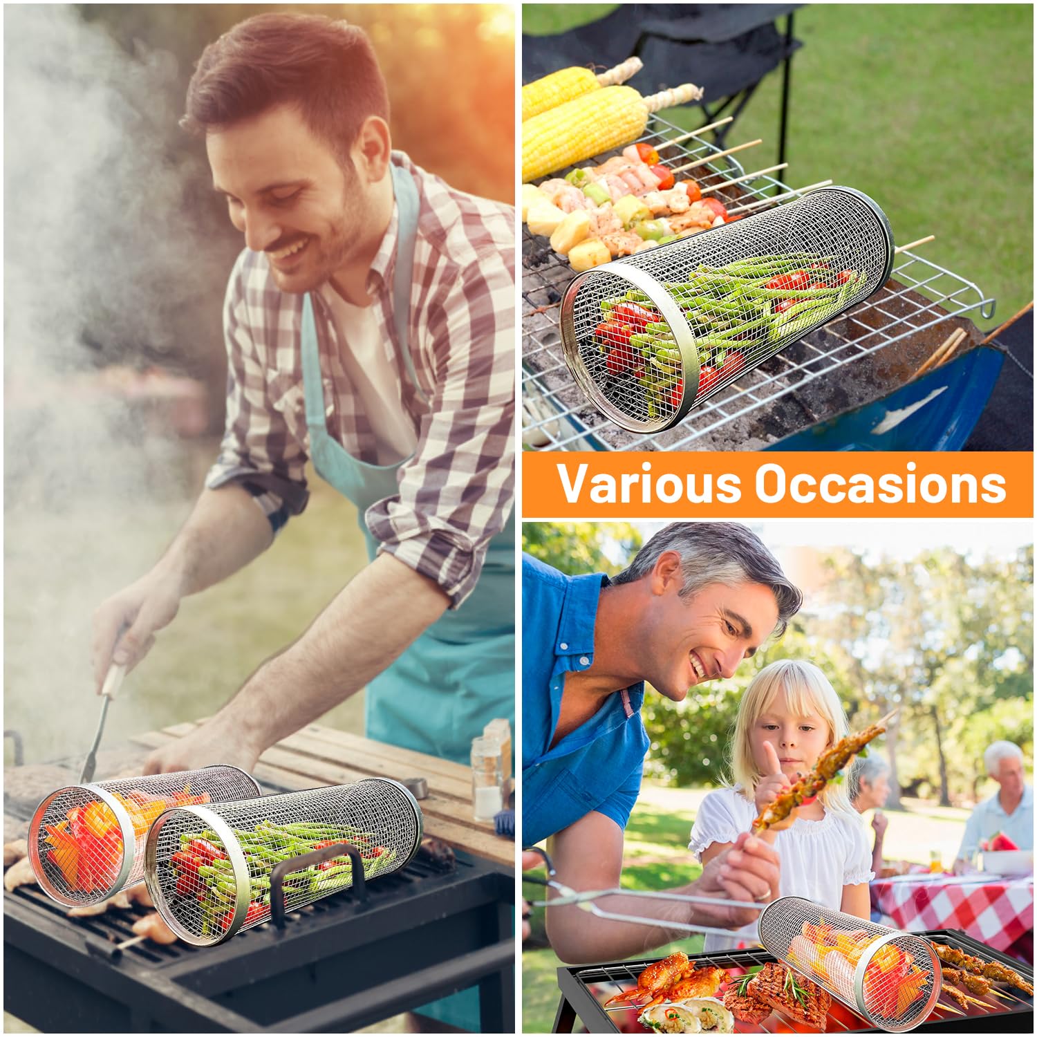 2 Pieces Rolling Grilling Bask - Camping Cooking Accessories Set review and price