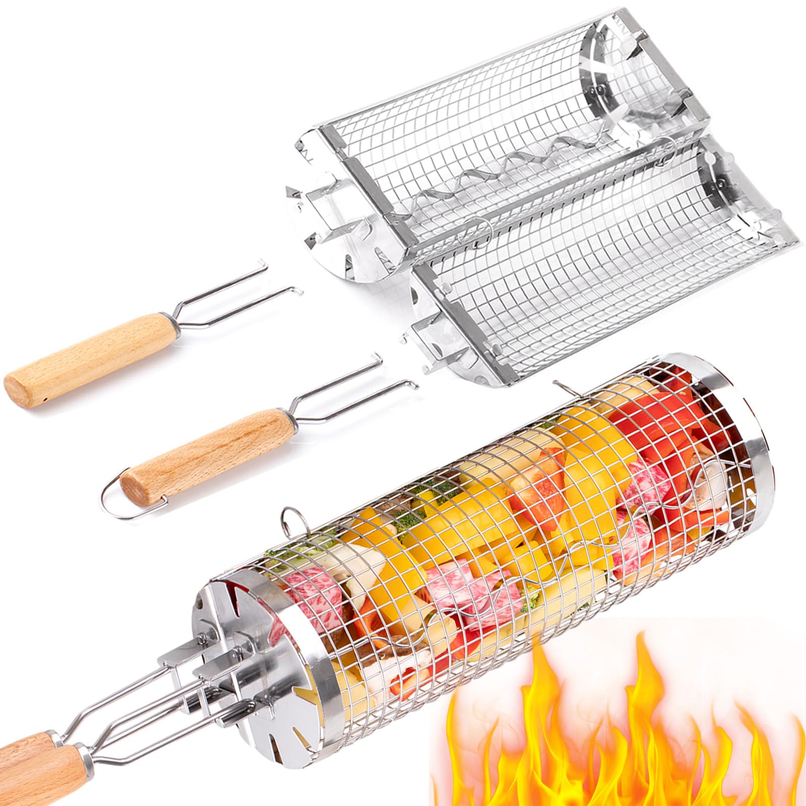 BUYYES Rolling Grill Basket BB - Camping Cooking Youtube review and price